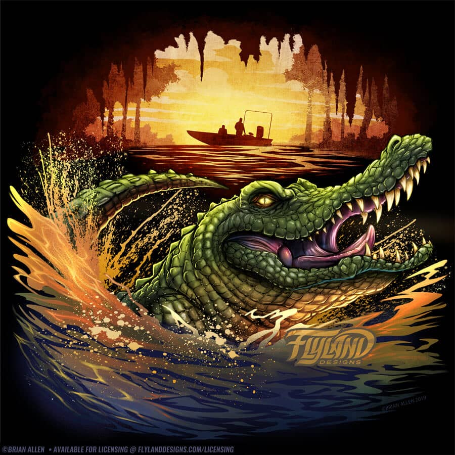 Alligator in swamp An illustrationa of an alligator in a bayou