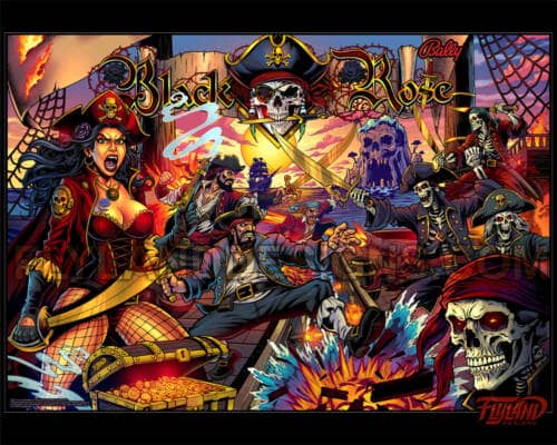 Black Rose Translite for LED Frame for the pirate-themed pinball game Black Rose drawn by artist Brian Allen