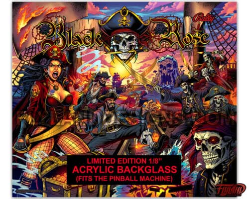Alternate backglass for the pirate-themed pinball game Black Rose drawn by artist Brian Allen