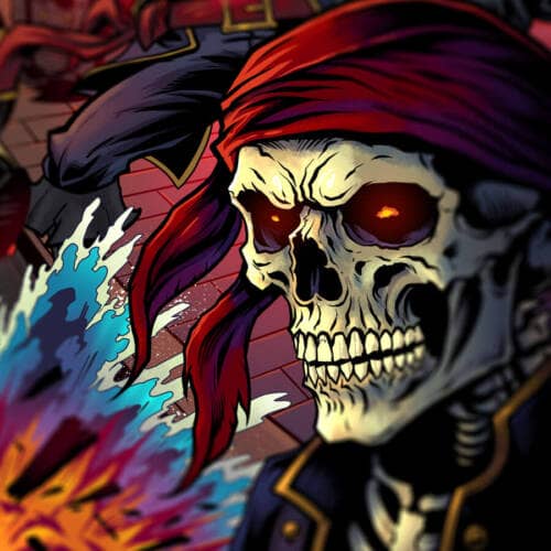 Alternate backglass for the pirate-themed pinball game Black Rose drawn by artist Brian Allen