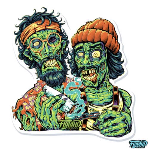 Zombie Cheech and Chong Smonking Pot Sticker Design by artist Brian Allen