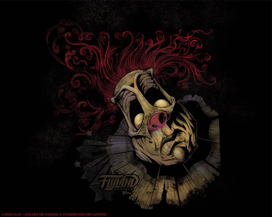 Creepy Clown with Red Hair Creepy clown with red hair creeping in the shadows.