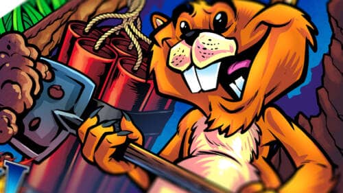 Illustration of colorful cartoon gofers digging underground for the No Good Gofers pinball machine magnetic apron