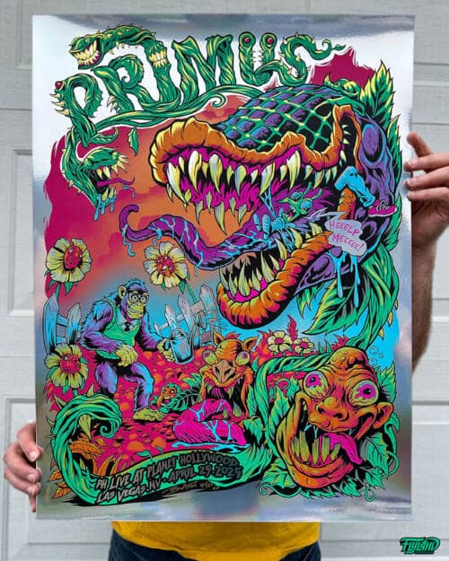 Monster venus fly trap artwork drawn for Primus Las Vegas NV 2025 concert by artist Brian Allen