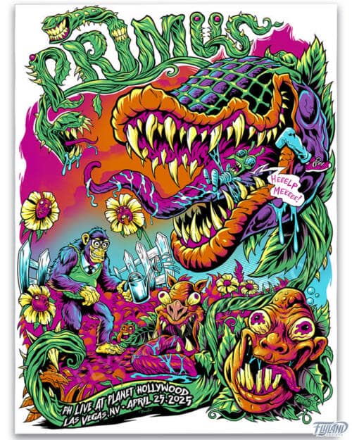 Monster venus fly trap artwork drawn for Primus Las Vegas NV 2025 concert by artist Brian Allen