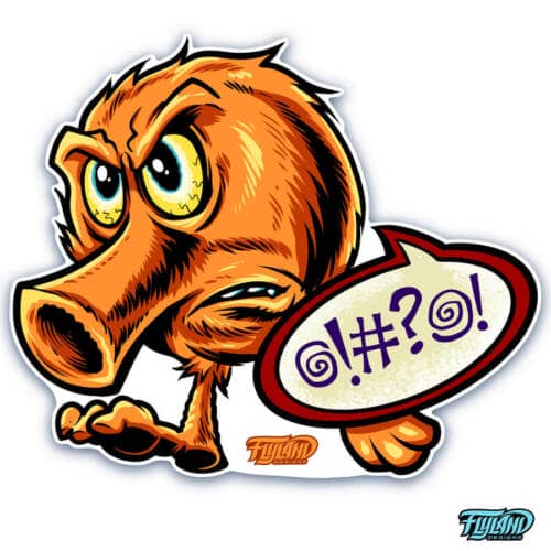 Q-Bert angry and running Sticker Design by artist Brian Allen