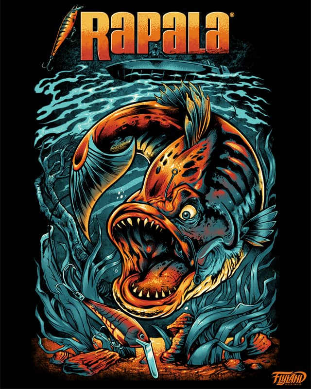 Illustration I created for a new apparel line showcasing the lures by Rapala for fisherman. The brand wanted something really edgy and dark, so we gave the fish a pretty menacing look. It’s always a fun challenge taking on a detailed scene like this wh