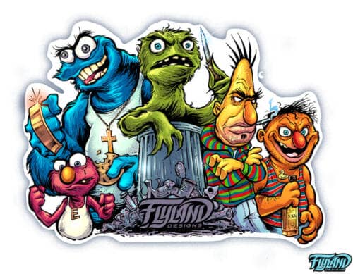 Sesame Street Gang as thugs  Sticker Design by artist Brian Allen