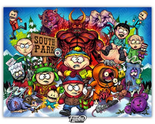 Illustration of South Park characters for an alternate translite backglass for the South Park pinball machine