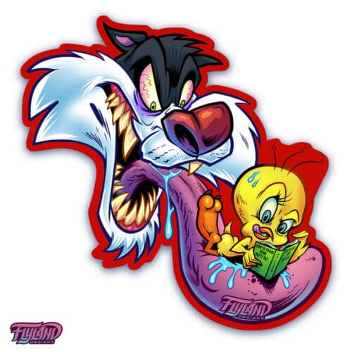 Sylvester trying to eat Tweety Sticker Design by artist Brian Allen
