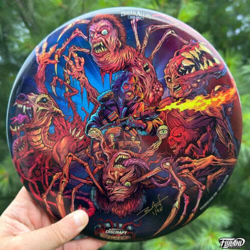 Disc Golf disc illustraiton of the different monsters from John Carpenter's The Thing horror movie
