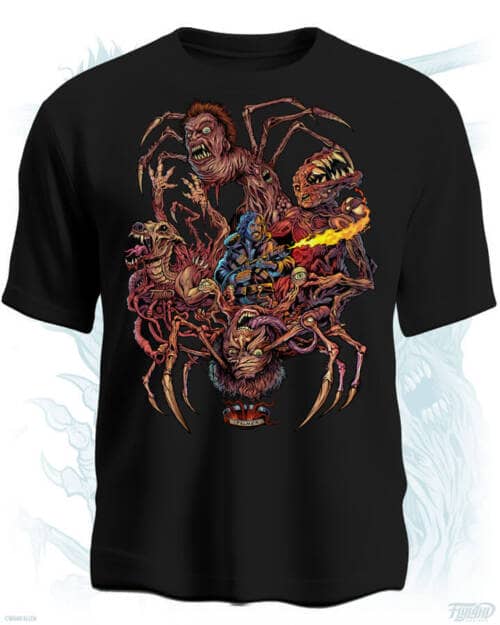 T-shirt design of 3 rodbuster workers, drawn by artist Brian Allen