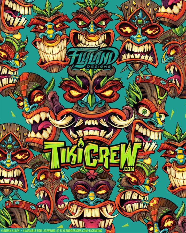 Tiki Pattern Various Styles of Tiki Heads