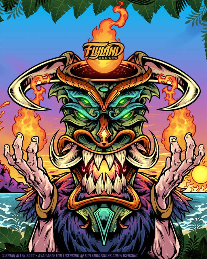 Tiki Person Artwork by Brian Allen Colorful tiki person on fire