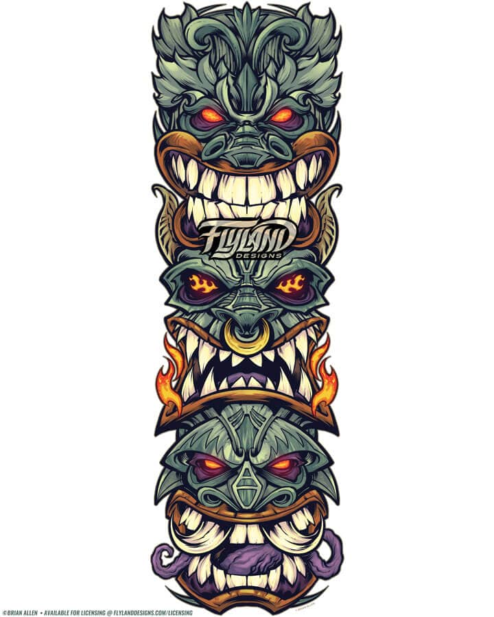Tiki Totem Earthtone Various tiki totem designs with different expressions in earthtone colors.