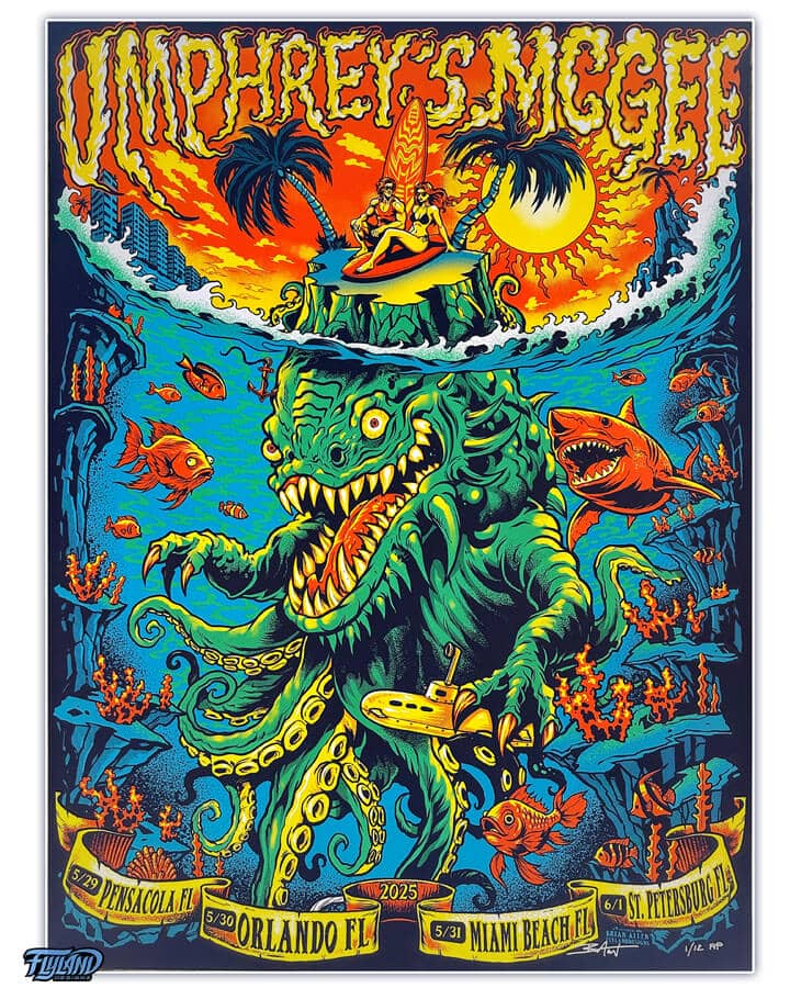 Illustration of undersea monster drawn for Umphrey's McGee Summer 2025 Standard Poster
