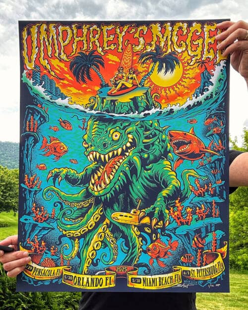 Illustration of undersea monster drawn for Umphrey's McGee Summer 2025 Standard Poster