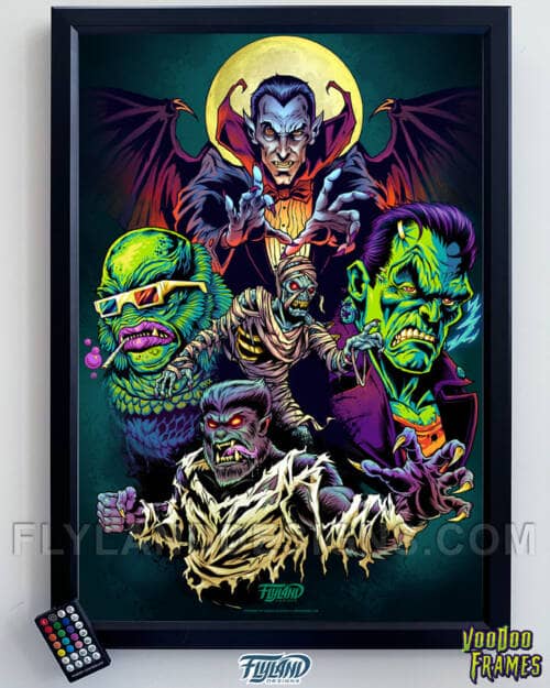 My Custom Illustration of  a all the favorite universal Monsters and it looks great all  lit up in the new  LED Voodoo Frames